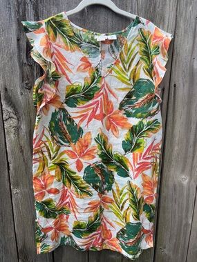 Nicole Miller Tropical Linen Floral Beach Dress Women’s Size Medium